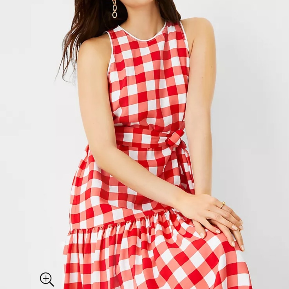 Ann Taylor Gingham Halter Flare Dress EUC - Picture 4 of 8